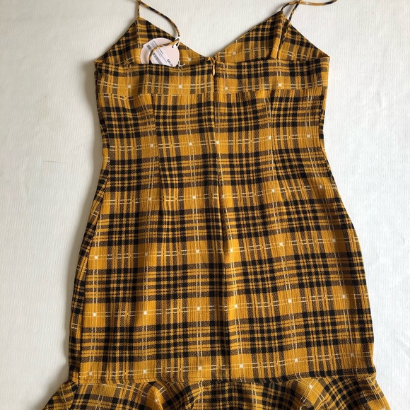 Wild Honey Y2K Mustard Yellow Plaid Grunge Ruffle Clasp Detail Mini Dress - Picture 6 of 8
